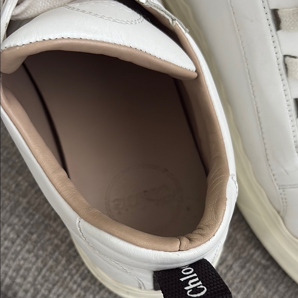 Chloe Scalloped Leather White Sneakers with Textured Upper and Thick Sole - Picture 4 of 16